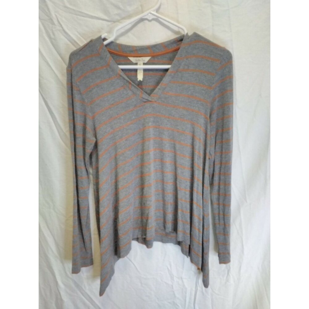 Matilda‎ Jane Gray Orange Striped V-Neck Long Sleeve Top Womens XS *flaw*